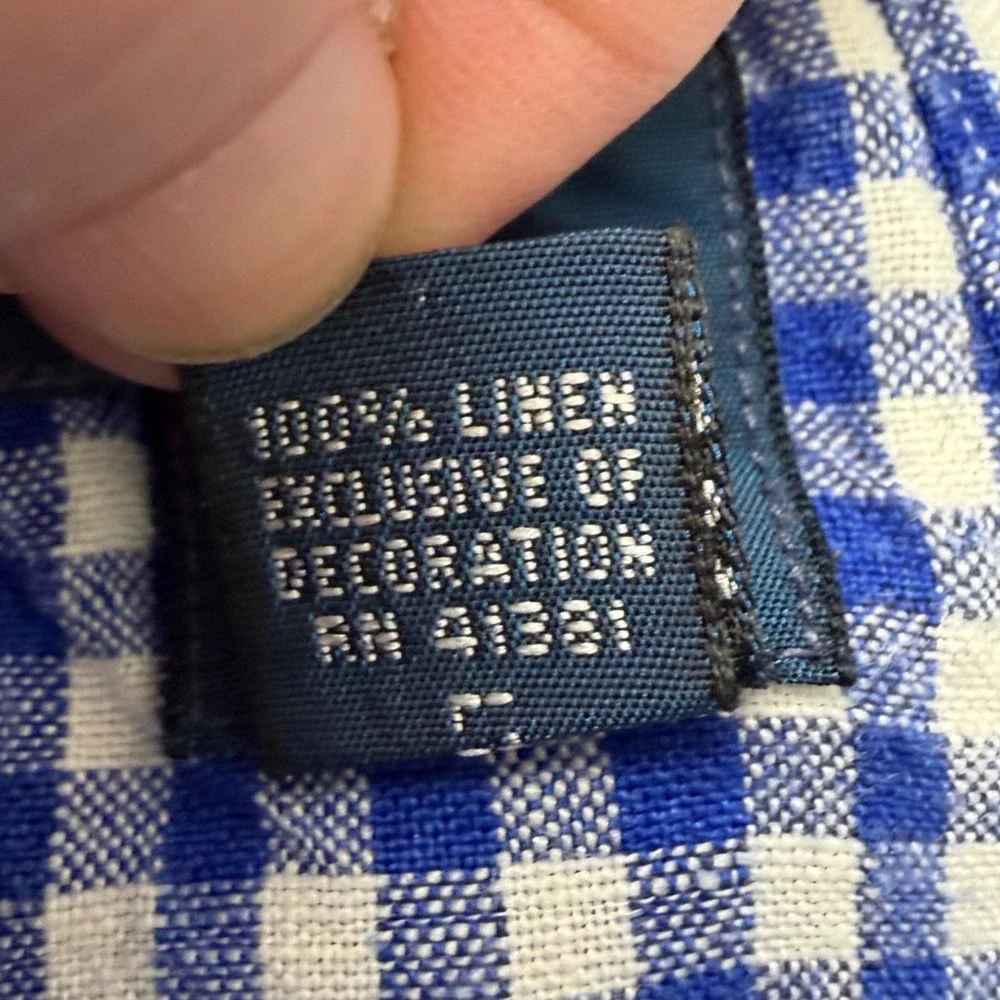 Polo Ralph Lauren Linen Shirt Mens Large Blue Gingham Short Sleeve Custom Fit